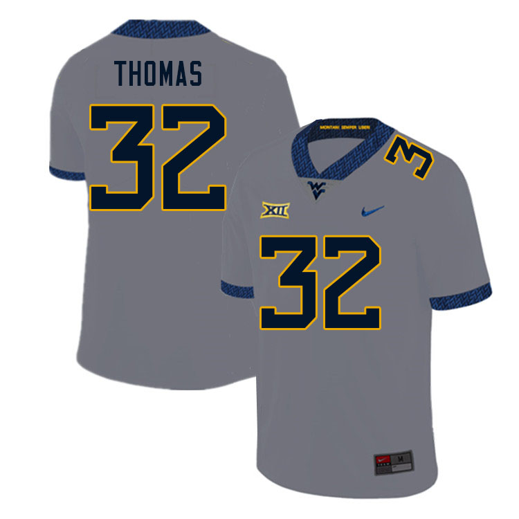 Men #32 James Thomas West Virginia Mountaineers College Football Jerseys Sale-Gray - Click Image to Close
